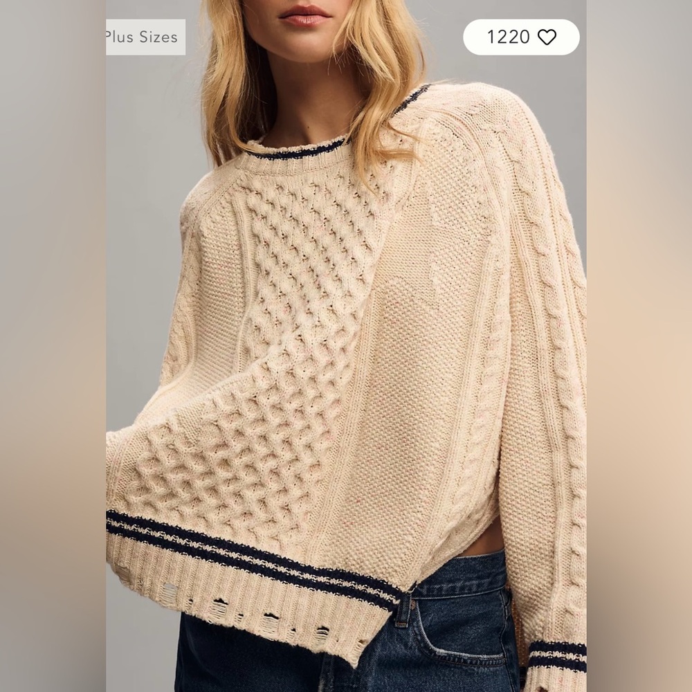 PILCRO Anthropologie Oversized Varsity Cable Sweater, S (fits LG) EUC